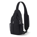 Sling Bag for Men and Women Crossbody Backpack with Phone Holder on Reversible Strap RFID Blocking Chest Bag Hiking Daypack (Black）