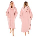 Sienna Extra Long Oversized Blanket Hoodie Wearable Throw with Pockets Sleeves Soft Sherpa Fleece Wearable Throw Giant Sweatshirt, Blush Pink