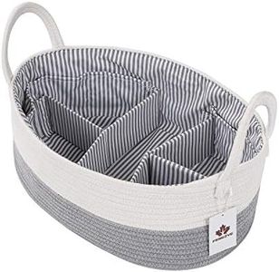 AUNHUIT Baby Nappy Diaper Caddy Organizer Nursery Storage Bin Woven Cotton Rope Baby Shower Basket with 8 Pockets 5 Compartments Removable Insert Portable Travel Changing Organiser(Grey)