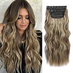 Hair Extensions Clip in 4pcs Ash Brown to Bleach Blonde Hair Extension Long Wavy Full Head Clip in Hair Extension Synthetic Fiber Hair Pieces for Women