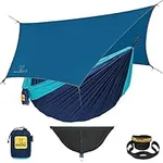 Wise Owl Outfitters Hammock Camping Double & Single with Tree Straps - USA Based Hammocks Brand Gear, Indoor Outdoor Backpacking Survival & Travel - Blue + Bug Net & Rain Tarp