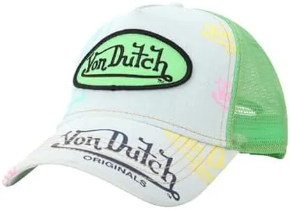 Von Dutch Monogram Trucker Cap - Retro Snapback Cap for Men and Women - Adjustable Snap Fit Panel, Mesh Rear, Curved Bill, Size One Size, Coastal Blue