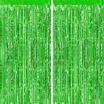 CHRORINE 2pcs 3ft x 8.3ft Green Tinsel Foil Fringe Curtains Streamers Backdrop for Green Birthday Jungle Safari Tropical Party Christmas Decorations