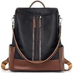 BROMEN Women Backpack Purse Leather Anti-theft Travel Backpack Fashion Shoulder Handbag Matte Black with Brown