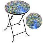 CHRISTOW Bistro Table Glass Top Round Folding Garden Patio Decoration Plant Stand (Painted Peacock)