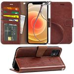 Arae Case for iPhone 2020 6.1 inch Wallet Case Flip Cover with Card Holder and Wrist Strap for iPhone 2020 6.1 inch - Brown