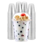 Clear Cups with Lids / 8 oz. Clear Plastic Cups with Lids/Clear Disposable Cups/Ice Coffee Cups & Bubble Boba Tea Cups/Cup with Lid for Cold Drinking & Smoothie Pack of 100