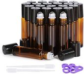 Essential Oil Roller Bottles, 24 Pack Hoa Kinh 10ml Empty Glass Amber Roller Bottles UV Protection with Stainless Steel Balls