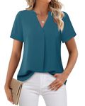 Timeson Women's V Neck Short Sleeve Curved Hem Sheer Chiffon Blouse Shirts Tops - - Small