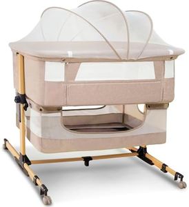 cutebeams Baby Bassinet, 3 in 1 Bedside Sleeper with Mattress and Mesh Sides, Mosquito Net, Storage Basket, Self Rocking, 5-Height Adjustable, Easy Assemble Crib for Newborn, Pink