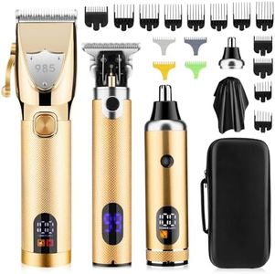 Zesuti Professional Hair Clippers for Men,Cordless Barber Clippers,Beard Trimmers and Nose Hair Trimmer Kit,Mens Grooming Haircut Kit with LED Display,Gold