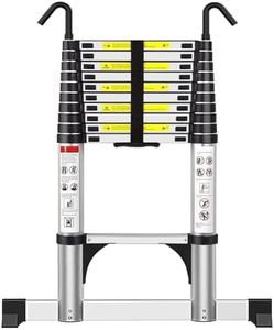 Exleiter Telescoping Ladder 3.2M, Extension Ladder with Hooks and Stabiliser Aluminium Folding Loft Ladder, Adjustable Step, Home Storage, Attic, Maintenance Garden etc, Max Load 150kg/330lb
