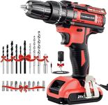 Cordless Drill Driver 21V, Cordless Hammer Drill with Battery 2000mAh, 25+3 Torque, 42N.m Max Electric Drill, 23PCS Drill Bits, 2 Speed, LED Light