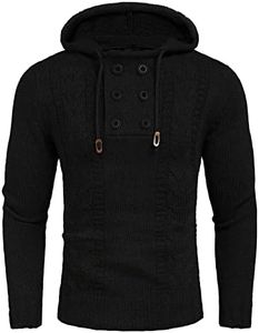 COOFANDY Men's Knitted Hoodies Pullover Casual Long Sleeve Turtleneck Sweaters, Pure Black, Small