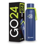Go24 pexpo Water Bottle 1 LTR Stainless Steel | Hot and Cold Flask | ISI Certified Steel Bottle | Three Layer Insulation | Leakproof | for Home, Office | 2-Year Warranty |Bravo 1000| Denim Blue