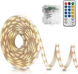 CCILAND 5M Strip Lights Battery Powered, 150 LED 2700K 2835 SMD Strip Lights with Remote 8 Modes Timer, Outdoor Strip Lights Waterproof Self-adhesive for Kitchen Bedroom Cabinet Bar Decor (Warm White)