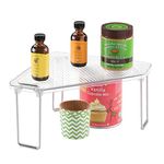 mDesign Plastic/Steel Freestanding Foldable Corner Stackable Organizer Shelf for Kitchen, Counter, Pantry, Cabinet Storage, Holds Plates, Dishes, Ligne Collection, Clear