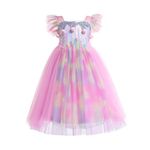 Lito Angels Unicorn Birthday Party Fancy Dress for Kids Girls, Sequin Pink Rainbow Tulle Costume Age 11-12 Years