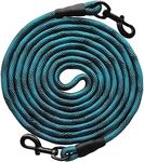 BTINESFUL Tie-Out Check Cord Long Rope Dog Leash, 8ft 12ft 20ft 30ft 50ft Recall Training Lead Leash- Great for Large Medium Small Dogs Training, Playing, Camping, or Backyard (20ft, Blue Black)