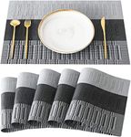 Leeonz®PVC Vinyl Heat Resistant Placemats Set of 6 Dining Table Mats 45x30 cm, Anti-Skid Heat-Resistant Washable PVC Place Mats, Grey-Black (PLC01-C)