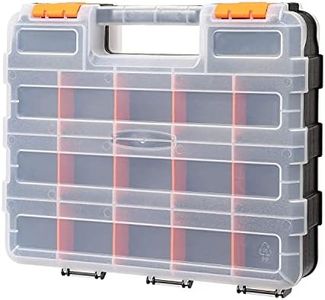 CASOMAN Double Side Tool Organizer with Impact Resistant Polymer and Customizable Removable Plastic Dividers, Hardware Box Storage, Excellent for Screws,Nuts,Small Parts, 34-Compartment, Black/Orange