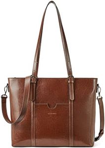 BOSTANTEN Women Leather Laptop Tote Office Shoulder Handbag Vintage Briefcase 15.6 inch Computer Work Purse Dark Brown