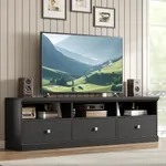 GarveeHome TV Stand for 75 Inch TV, Mid-Century Modern Entertainment Center with Storage Drawer, 70" TV Console with Open Shelves, Wood Media Console TV Cabinet for Living Room (Black)