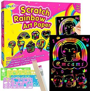 RMJOY Rainbow Scratch Paper Art for Kids: 60PCS Magic Arts Crafts Gifts Toys for Girls Boys Ages 4 5 6 7 8 9 Games Activities for Birthday Family Valentines Christmas Stocking Stuffers Easter
