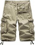 AOYOG Mens Solid MultiPocket Cargo Shorts Casual Slim Fit Cotton Solid Camo Shorts, Khaki 082, Lable size 38(US 36)