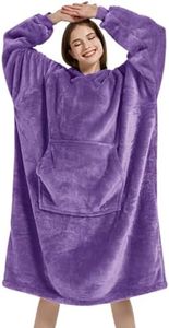 INONE Wearable Blanket Sweatshirt for Women and Men, Thick Flannel Blanket with Sleeves, Cozy Flannel Blanket Hoodie with Pocket, Unisex Fit, Soft Plaid Flannel Long Hoodie (Purple, One Size)