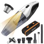 UN1QUE car Vacuum Cleaner, 6000Pa Powerful Suction, Vacuum Cleaner for car use with DC 12V & LED Light, HEPA Filter Cars Vacuum 450ML Dustbin, 3 Nozzles, 4M Power Cord with Storage Bag (Black)