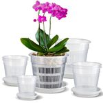 IWTTWY Clear Orchid Pot, 8 PCS Plastic Plant Pots with Drainage Hole and Tray, House Plant Pots Nursery Pots for Orchid Repotting Kit, Seed Seedling Pots for Root Growing (11cm/14cm/16cm/19cm)