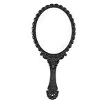 Vintage Hand Mirror with Handle - Cute Cosmetic Handheld Mirror Vanity Makeup Mirror Travel Mirrors 9.8x4.5in (Black)