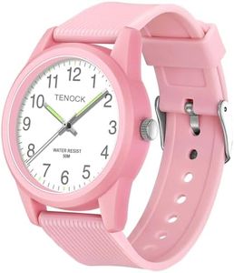 TENOCK Kids Analog Watches for Girls Boys Kids Watches with Soft Band Learning Time 50M Waterproof Children Watch Easy to Read for Ages 6 Kids Great Birthday Gifts (Light-Pink)