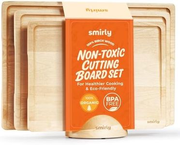 SMIRLY Wood Cutting Boards for Kitchen Wooden Chopping Board Set Reversible with Deep Juice Grooves Grip Handles, Large Charcuterie Tray for Home Kitchen, Natural Birch, 3Pcs with Holder