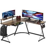 SHW Gaming 51'' L-Shaped Computer Corner Bureau Desk with Monitor Stand, Rustic Brown