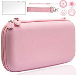 BRHE Cute Switch Case for Nintendo Switch/Switch LITE/OLED Travel Carrying Bundle Bag Hard Portable Protective Accessories Kit with Glass Screen Protector (Switch Pink)