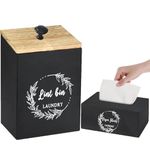 Magnetic Lint Bin and Dryer Sheet Holder Set for Laundry Room, Farmhouse Wooden Lint Trash Can with Lid and Dryer Sheet Dispenser Box Magnetic for Mounting on Dryer,Stylish Laundry Room Organiz(Black)