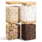 ComSaf 1100ml Rectangle Glass Storage Containers with Lids, Glass Jars with Bamboo Lids, Clear Food Storage Jar, Sugar Coffee Containers, Pantry Storage Container for Pasta Tea Candy Nuts