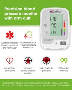 OxiPro BP1 Blood Pressure Monitor – Automatic Upper Arm Cuff