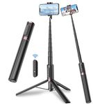 TONEOF 67" Travel Tripod,Cell Phone Selfie Stick Tripod,Smartphone Tripod Stand All-in-1 with Integrated Wireless Remote,Portable,Lightweight,Extendable Phone Tripod for iPhone/Android(Black)