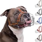 BRONZEDOG Pitbull Dog Muzzle Breathable Metal Basket for Large Dogs Amstaff Staffordshire Terrier Biting Chewing Barking (one size, Leather Brown)
