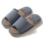 JIJIe Slippers Flax House Slippers Unisex Open Toe Skidproof Summer Sandals for Guest （Blue EU44/45 UK9/10）