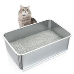 ZuHucpts Stainless Steel Cat Litter Box, Metal Litter Pan for Cats/Rabbits (Silver, Medium(20" Lx14 Wx6 H))