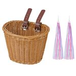 Flintronic Kids Bike Basket Handwoven Cycle Basket, Bicycle Basket Wicker Basket Girl Rattan Basket, for Scooter Tricycle Stroller with Bike Accessories Easy Install Detachable，Brown