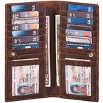 Wise Owl Stylish Bifold Long Slim Wallets - Real Leather RFID Handmade 2 ID Window Credit Card Holder for Men Women (Cognac Crazy Horse)