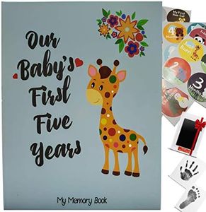 Novarena First 5 Years Baby Memory Book Journal Scrapbook 48 Pack Monthly Milestones Stickers & Clean-Touch Baby Safe Ink Pad
