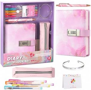 WeiAlico Secret Diary with Lock for Girls Ages 8-12, Ready-to-Gift Journal Set with Combination Lock, 256 Pages, Pen Pouch, Gel Pens & Bracelet, Cute Birthday Christmas Gift for Tween Girls(Pink Violet Watercolor)