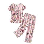 PNAEONG Women’s Pajama Set - Sleepwear Tops with Capri Pants Casual and Fun Prints Pajama Sets