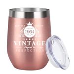 1964-60th Birthday Gifts for Women, 12oz Stainless Steel Wine Tumbler, Reusable Travel Mug Double Wall Vacuum Cup with Lid, Ideas Gifts for Her, Mom, Dad, Wife, Husband, Rose Gold…